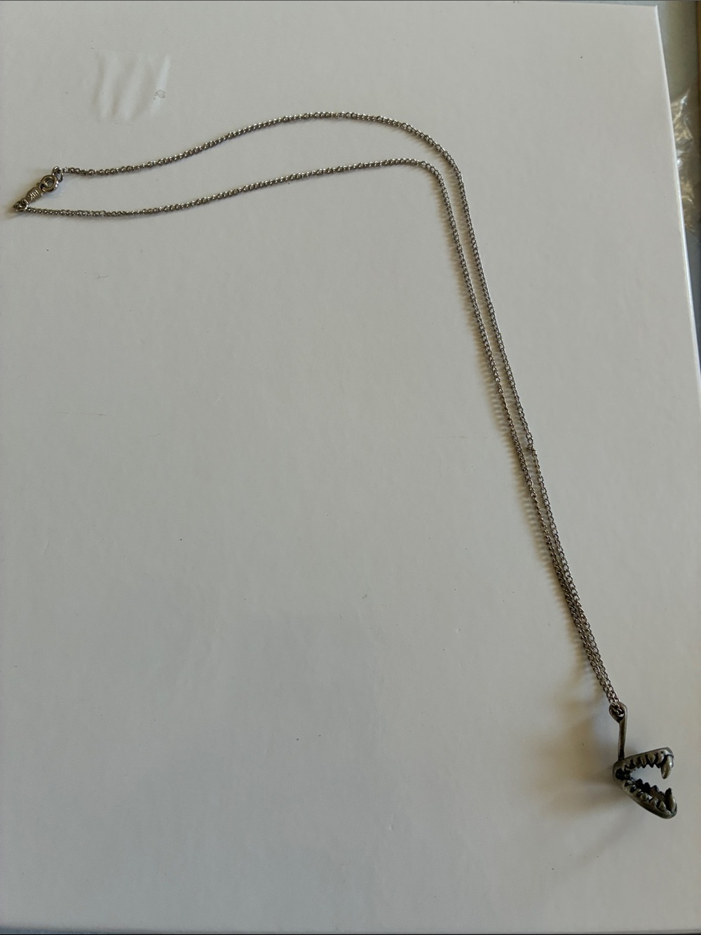 Vintage Pewter Fang Pendant & Silver Tone Necklace